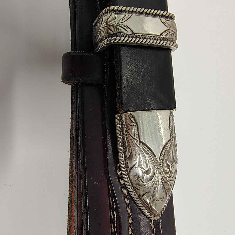 LEATHER MEN'S BELT WESTERN HANDMADE,  FILIGREE SILVER BUCKLE, ⭐ CONCHOS Sz 42-46 - Picture 2 of 15